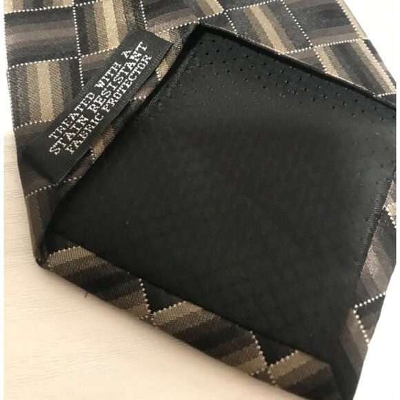 Joseph & Feiss International Checkered Silk Tie Brown Black Stain Resistant - Picture 4 of 4